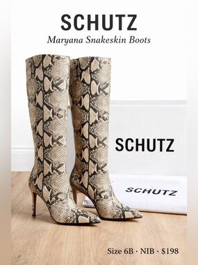 Schutz Maryana Snakeskin Knee High Boots Natural 6B NIB